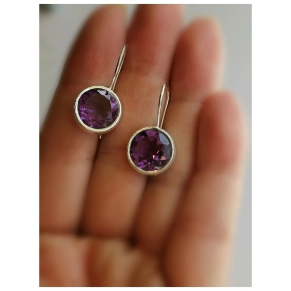 Sterling Silver Amethyst Drop Earrings - Picture 7 of 9